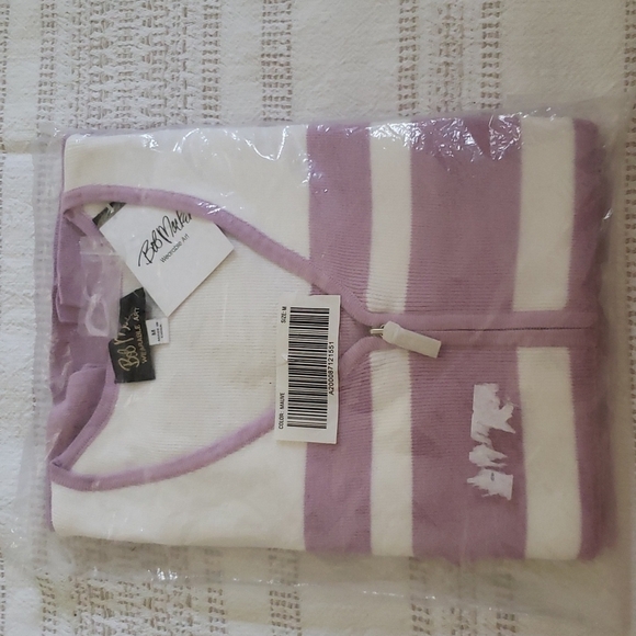 Bob Mackie wearable art deep v zip up sweater, purple, stripes women size medium - Picture 1 of 4